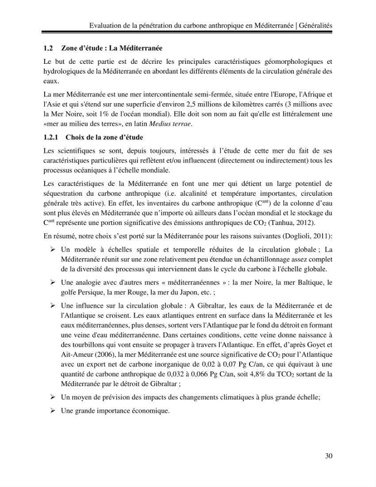 Estimation de la pénétration du carbone anthropique en méditerranée