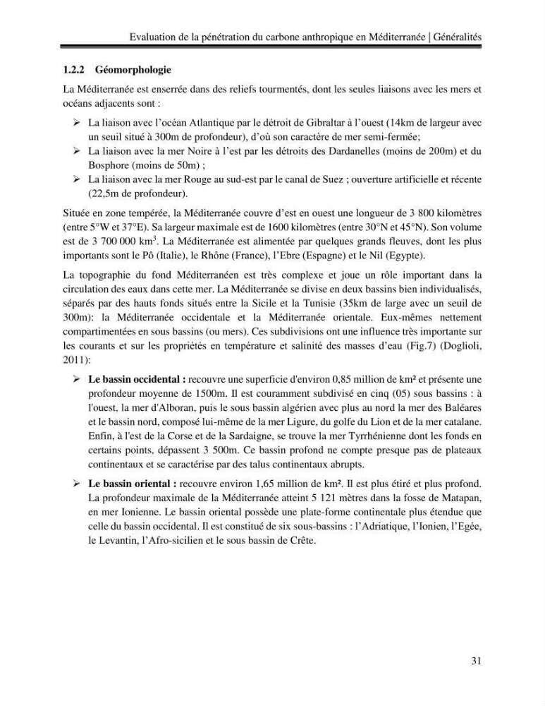 Estimation de la pénétration du carbone anthropique en méditerranée