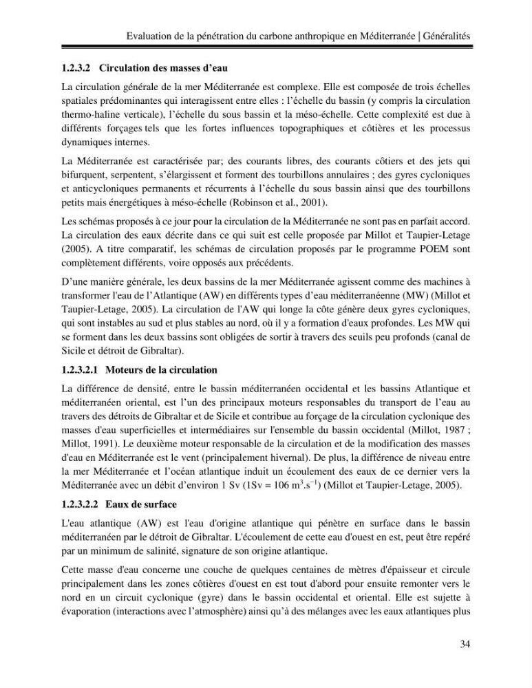 Estimation de la pénétration du carbone anthropique en méditerranée