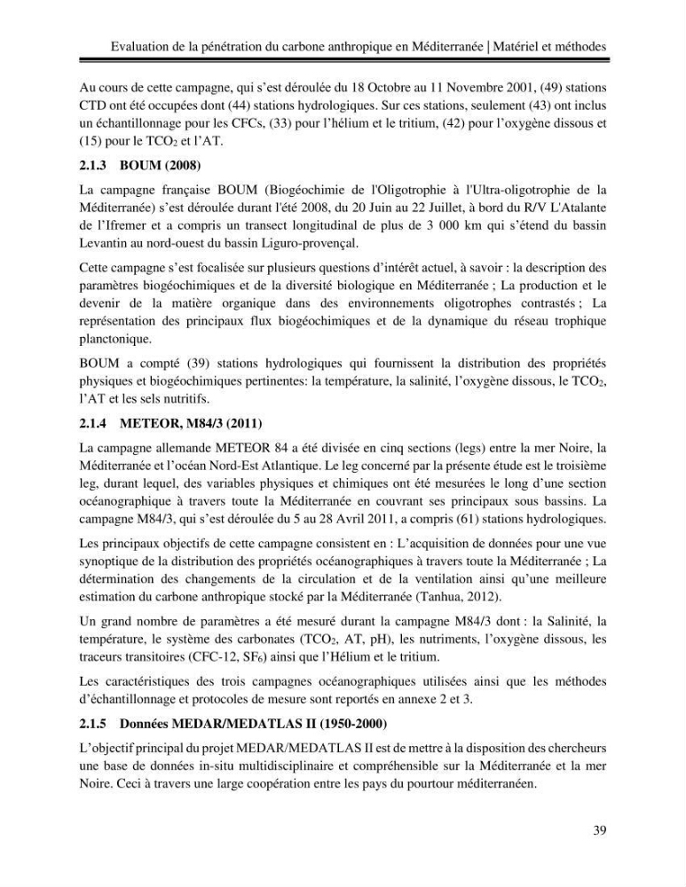 Estimation de la pénétration du carbone anthropique en méditerranée
