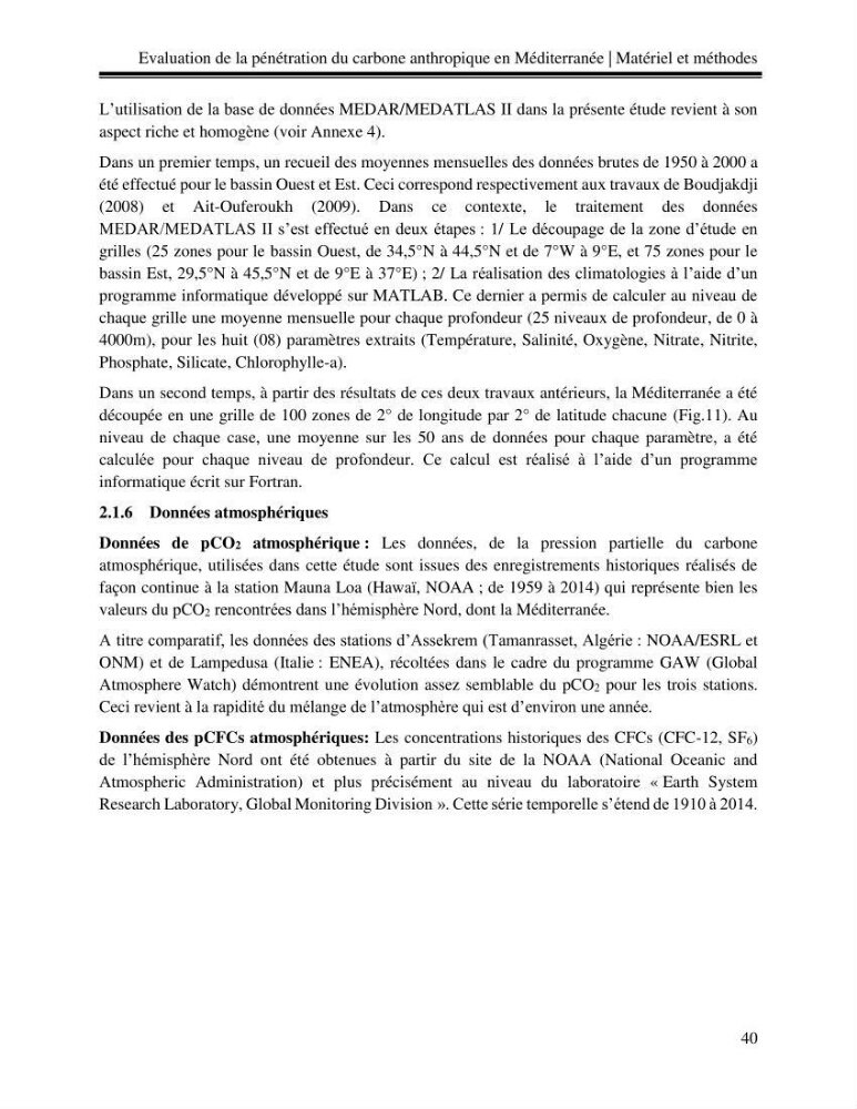 Estimation de la pénétration du carbone anthropique en méditerranée