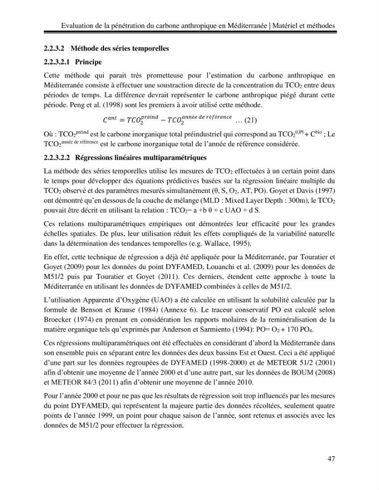 Estimation de la pénétration du carbone anthropique en méditerranée