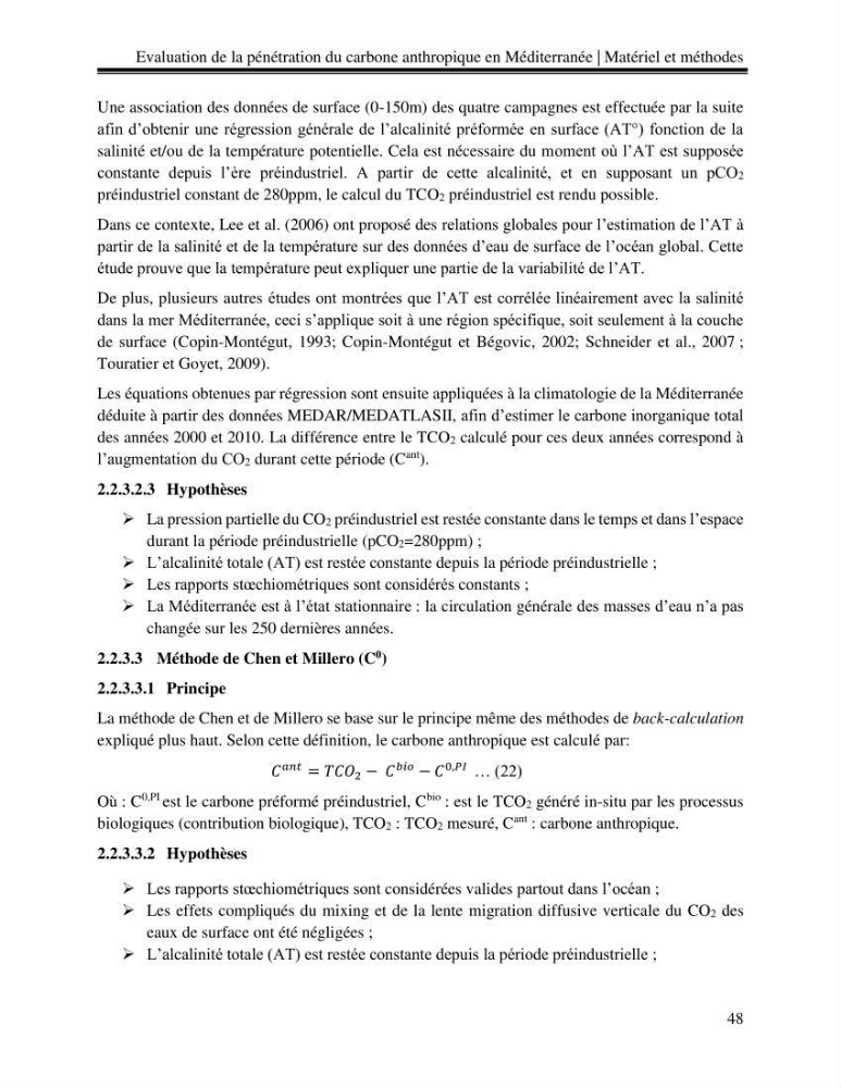 Estimation de la pénétration du carbone anthropique en méditerranée