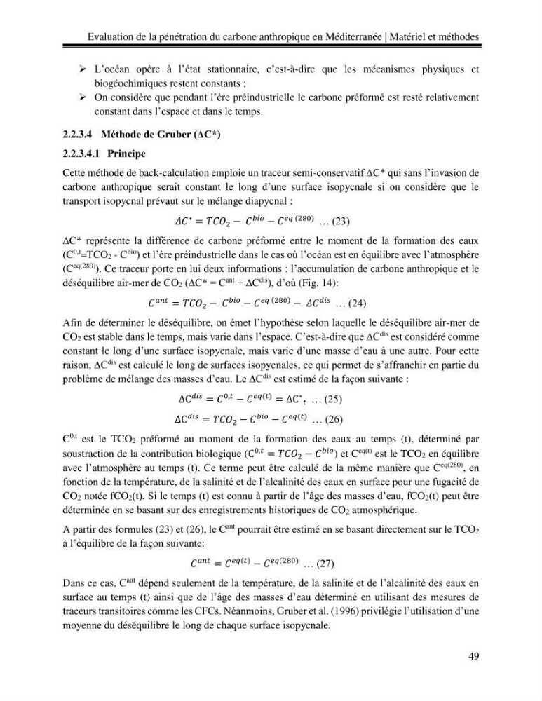 Estimation de la pénétration du carbone anthropique en méditerranée