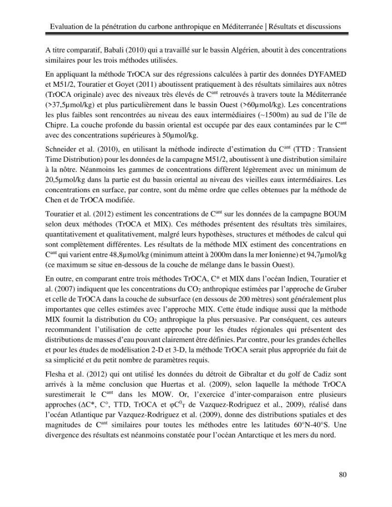 Estimation de la pénétration du carbone anthropique en méditerranée