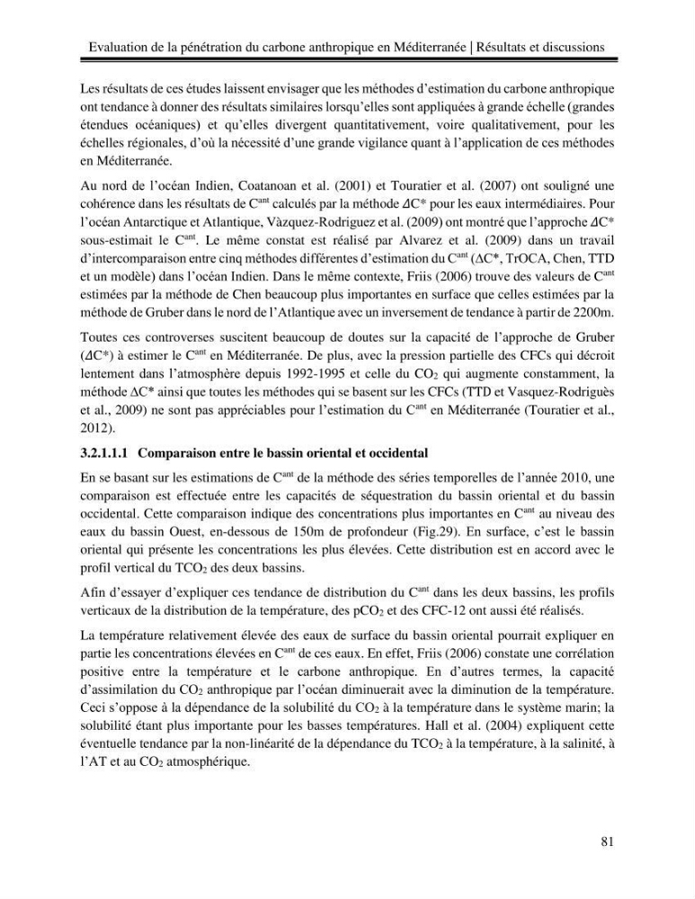 Estimation de la pénétration du carbone anthropique en méditerranée