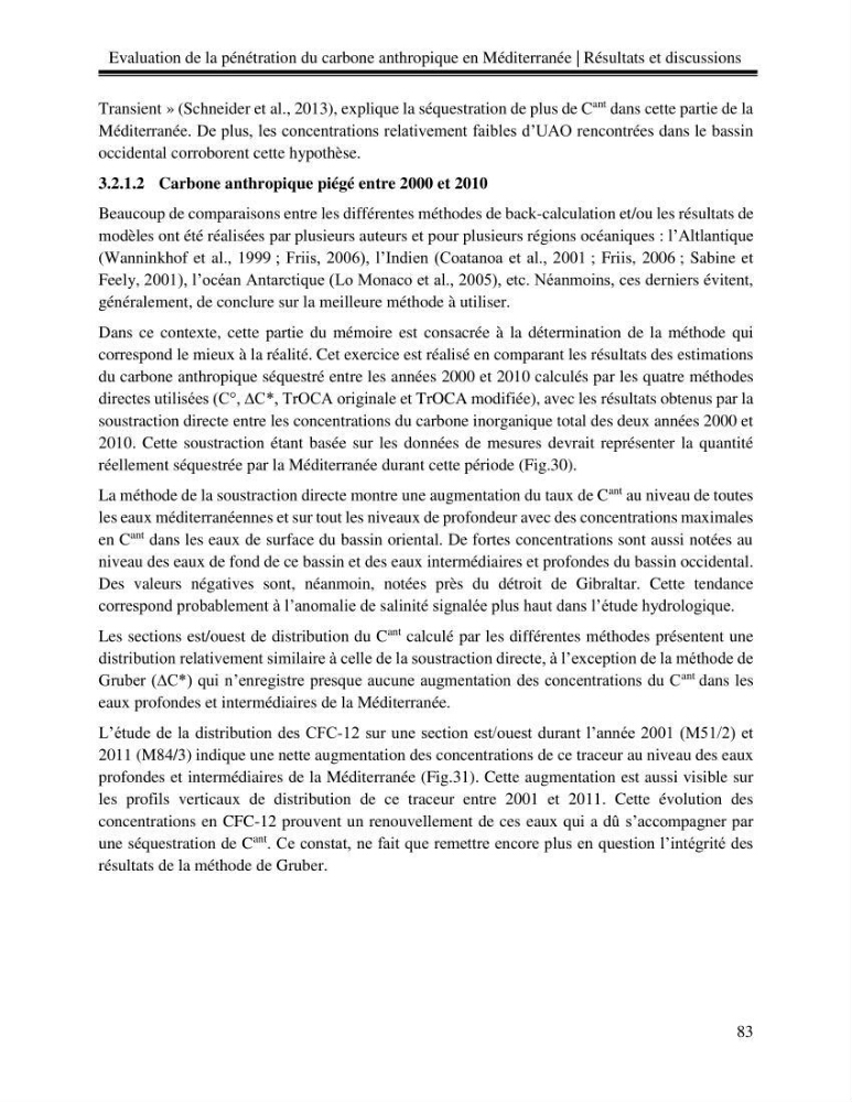 Estimation de la pénétration du carbone anthropique en méditerranée