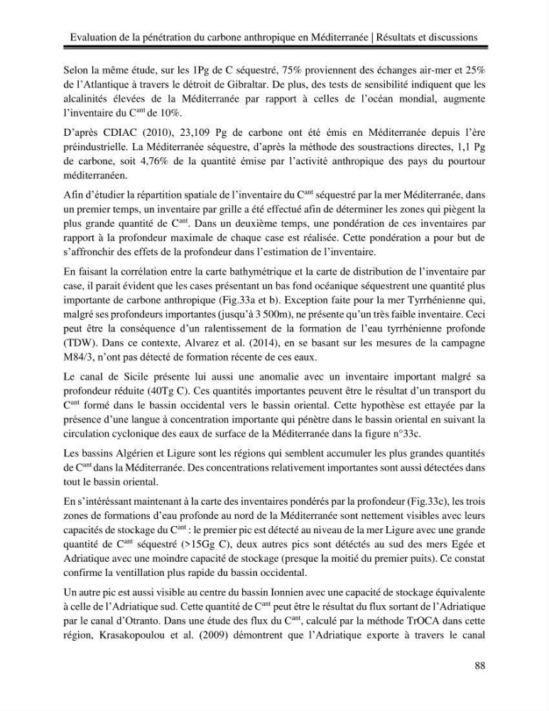 Estimation de la pénétration du carbone anthropique en méditerranée
