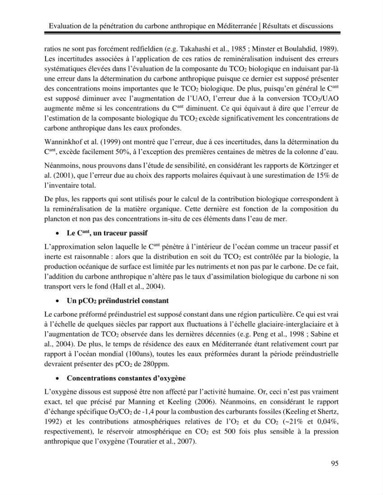 Estimation de la pénétration du carbone anthropique en méditerranée
