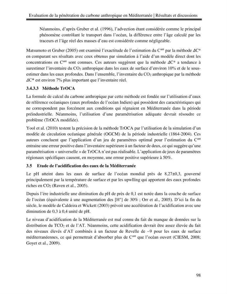 Estimation de la pénétration du carbone anthropique en méditerranée