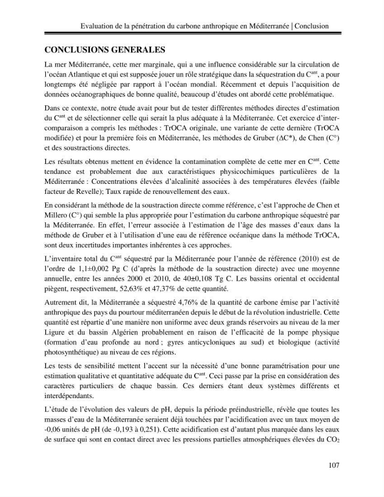 Estimation de la pénétration du carbone anthropique en méditerranée