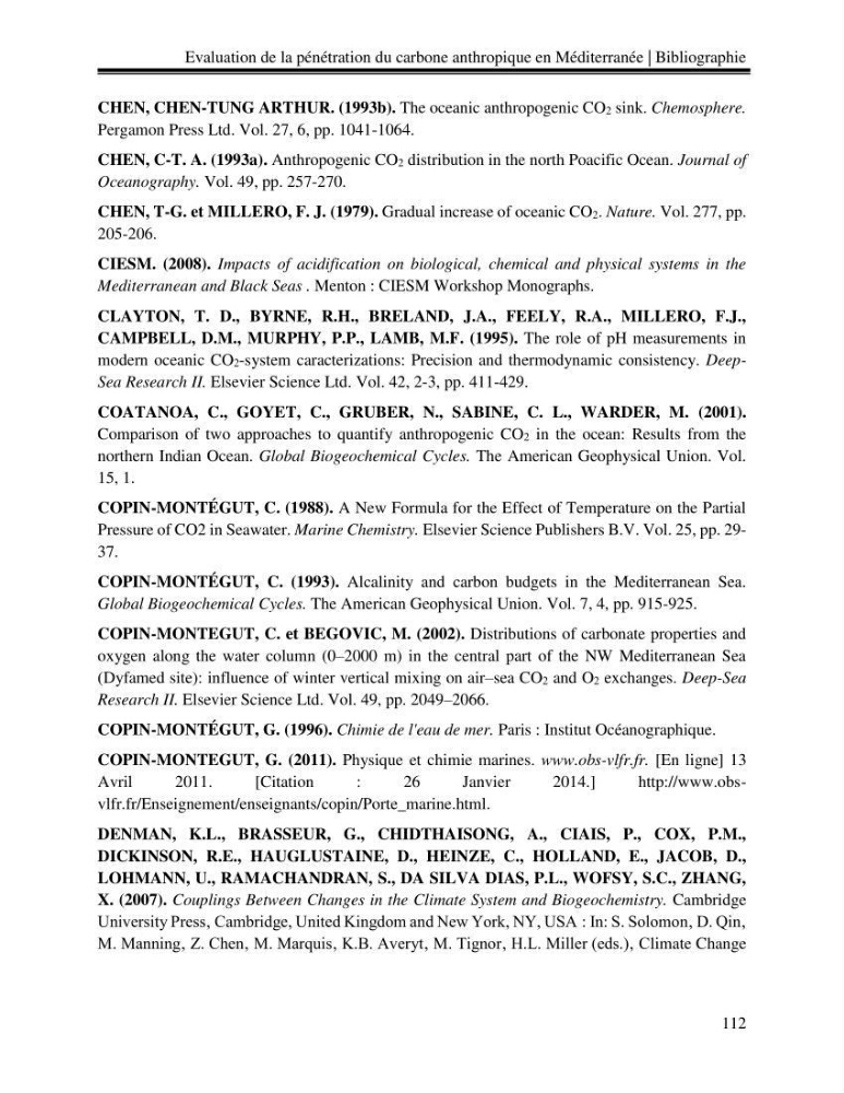 Estimation de la pénétration du carbone anthropique en méditerranée