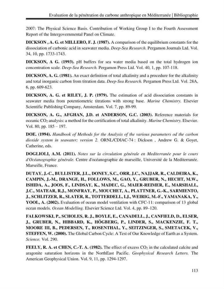 Estimation de la pénétration du carbone anthropique en méditerranée