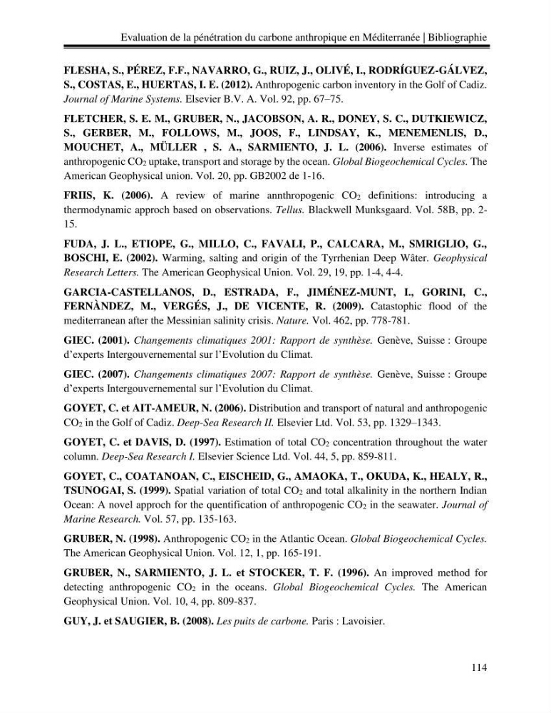 Estimation de la pénétration du carbone anthropique en méditerranée