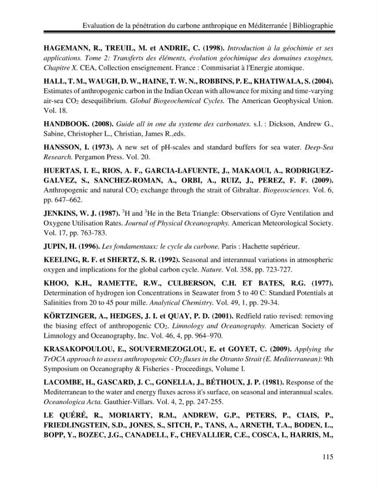 Estimation de la pénétration du carbone anthropique en méditerranée