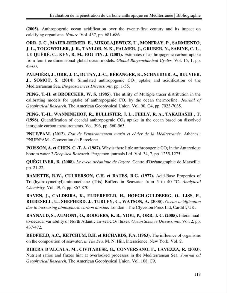 Estimation de la pénétration du carbone anthropique en méditerranée