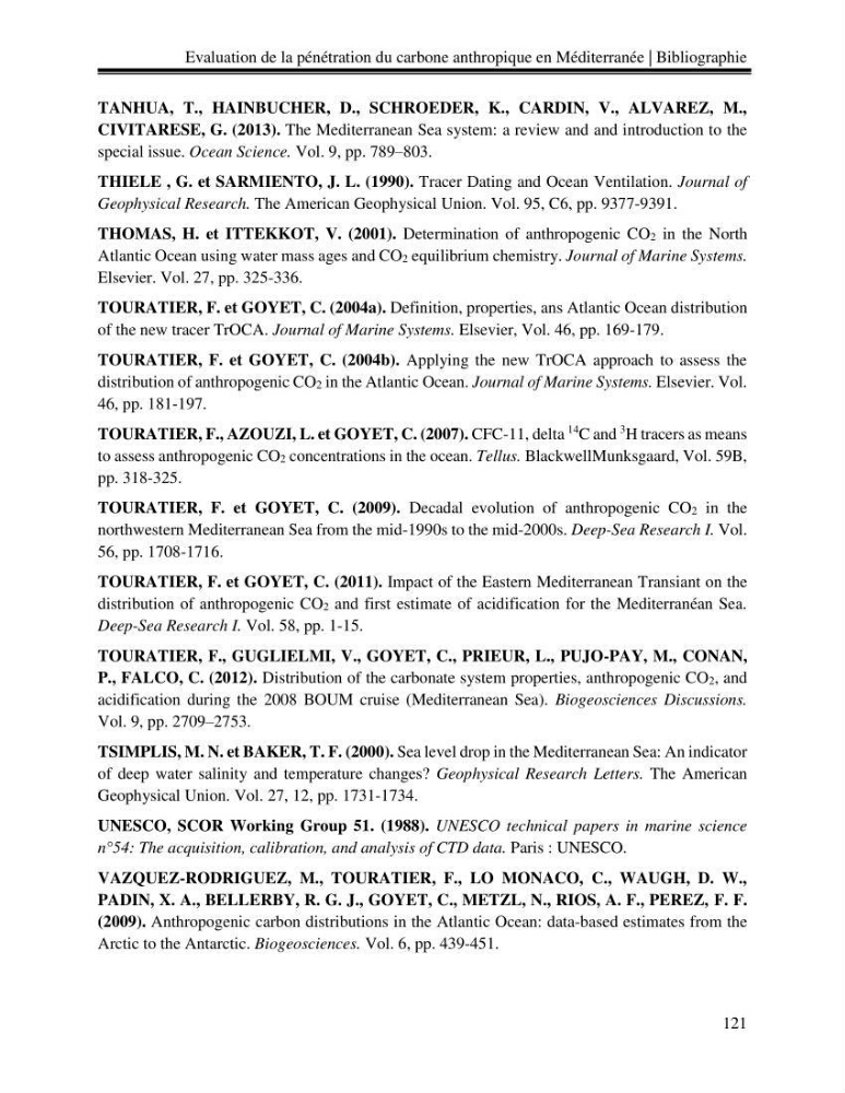 Estimation de la pénétration du carbone anthropique en méditerranée