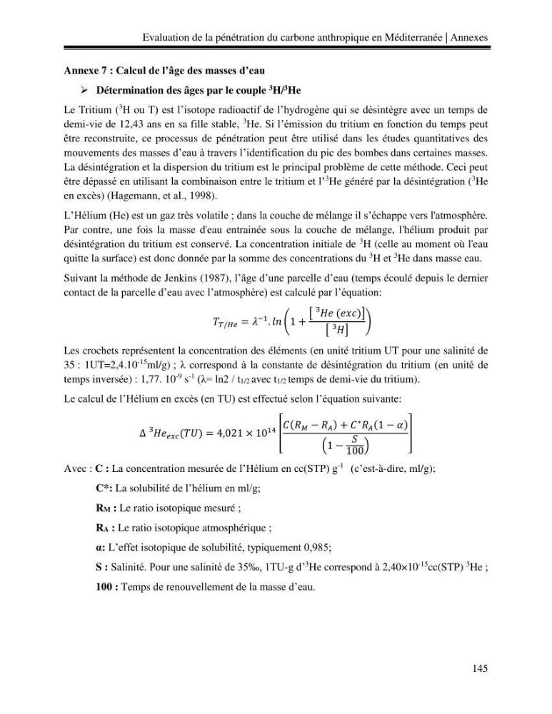 Estimation de la pénétration du carbone anthropique en méditerranée