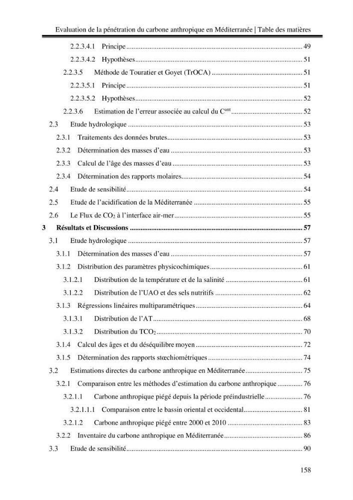 Estimation de la pénétration du carbone anthropique en méditerranée