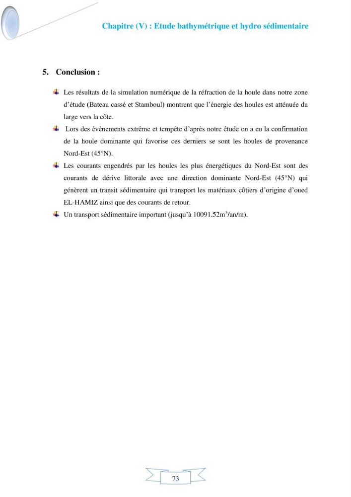 Impact de l’élévation de niveau de la mer et des tempêtes sur l’évolution morpho dynamique de la région Est de la baie d’Alger : simulation numérique des processus hydro-sédimentaires.