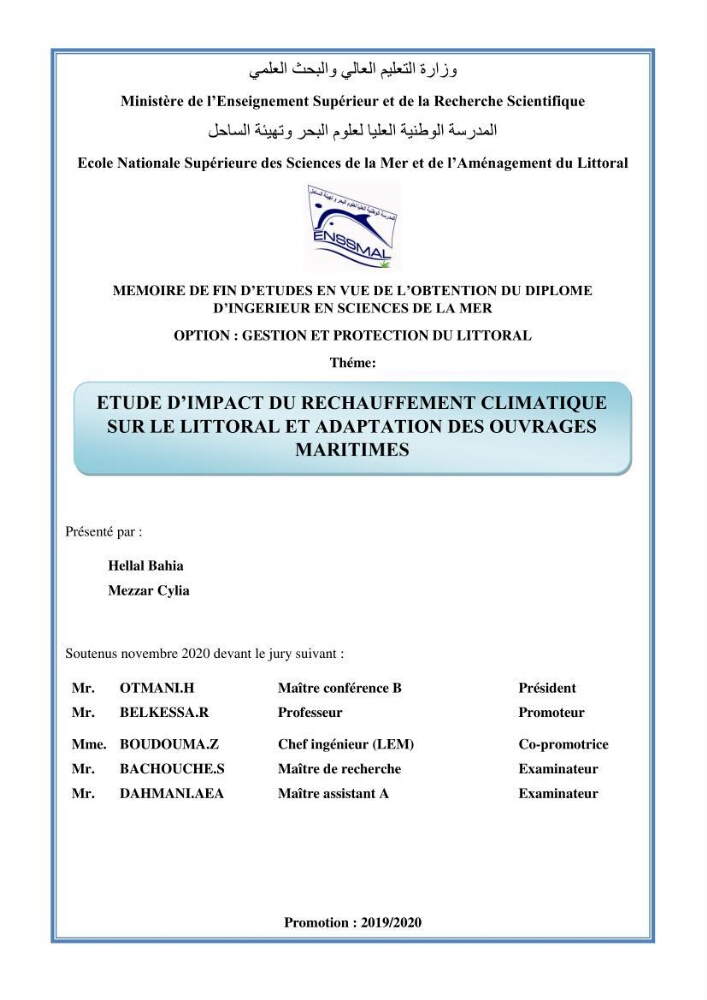 Etude d\'impact du rechauffement climatique sur le littoral et adaptation des ouvrages maritimes