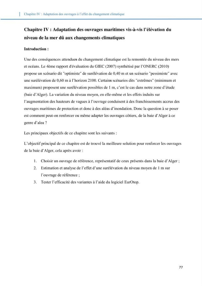 Etude d\'impact du rechauffement climatique sur le littoral et adaptation des ouvrages maritimes