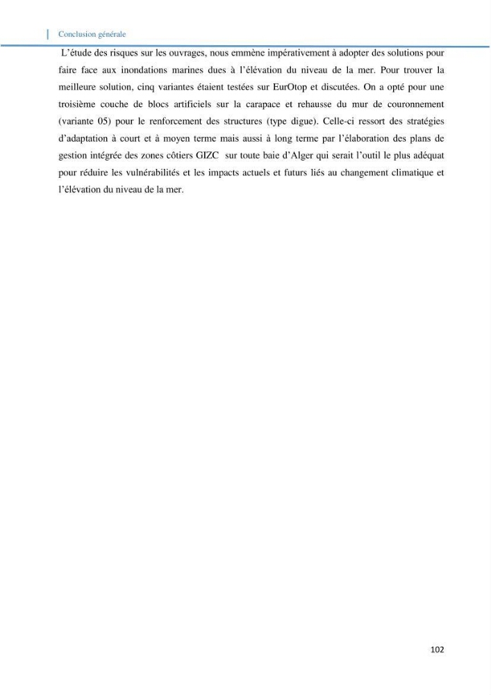 Etude d\'impact du rechauffement climatique sur le littoral et adaptation des ouvrages maritimes