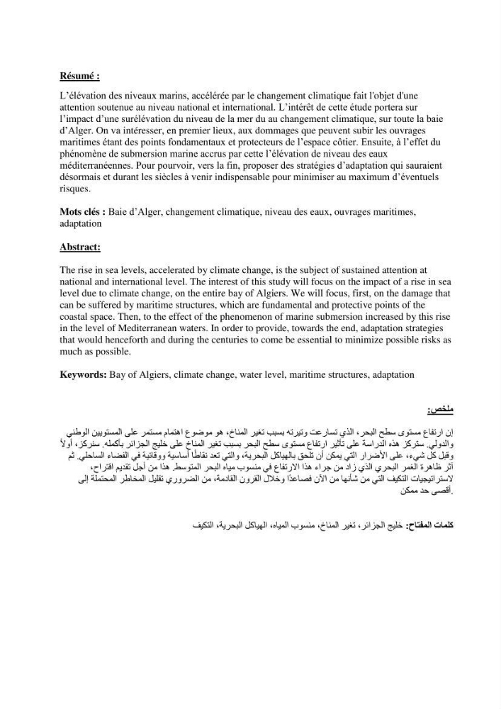 Etude d\'impact du rechauffement climatique sur le littoral et adaptation des ouvrages maritimes
