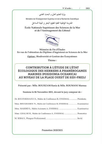 Contribution à l'étude de l'état écologique des herbiers à phanérogames marines ( Posidonia Oceanica ) : au niveau de la plage ouest de Sidi-Fredj Contribution à l'étude de l'état écologique des herbiers à phanérogames marines ( Posidonia Oceanica ) : au niveau de la plage ouest de Sidi-Fredj