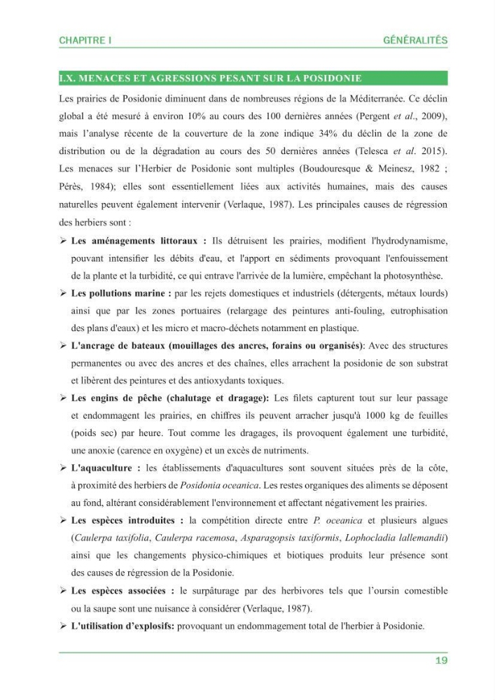 Contribution à l\'étude de l\'état écologique des herbiers à phanérogames marines ( Posidonia Oceanica ) : au niveau de la plage ouest de Sidi-Fredj