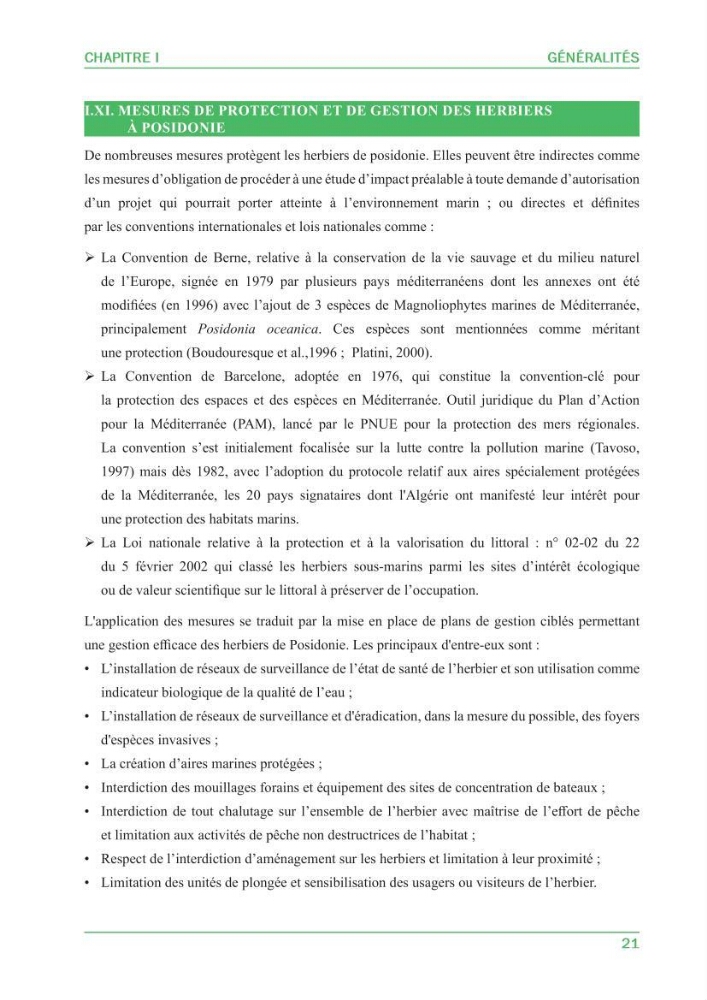 Contribution à l\'étude de l\'état écologique des herbiers à phanérogames marines ( Posidonia Oceanica ) : au niveau de la plage ouest de Sidi-Fredj