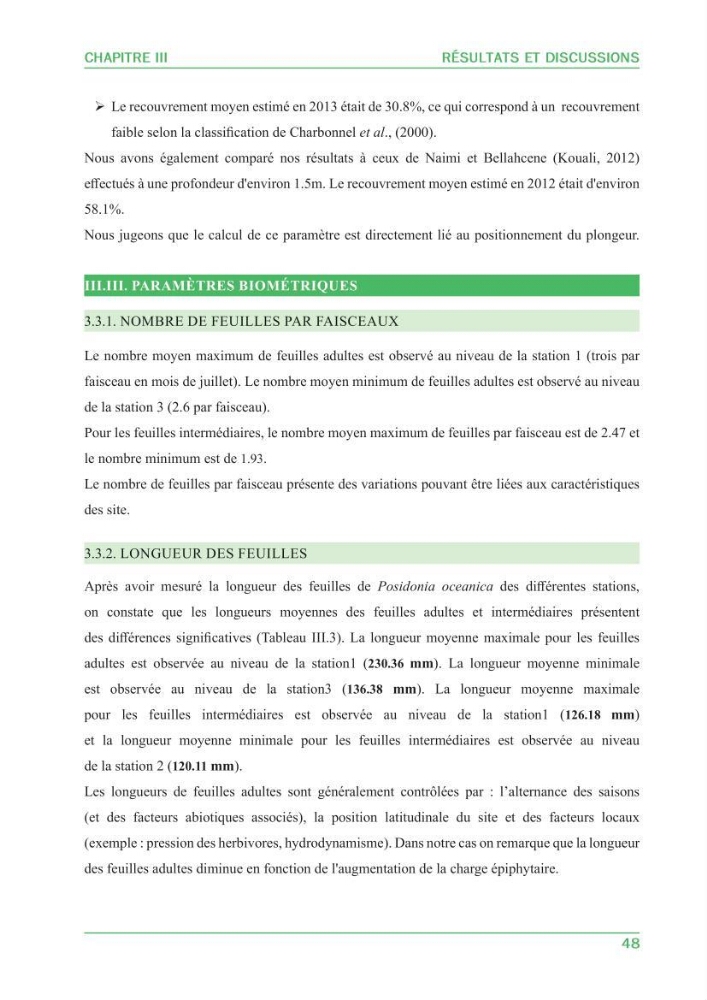 Contribution à l\'étude de l\'état écologique des herbiers à phanérogames marines ( Posidonia Oceanica ) : au niveau de la plage ouest de Sidi-Fredj