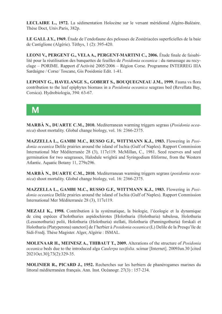 Contribution à l\'étude de l\'état écologique des herbiers à phanérogames marines ( Posidonia Oceanica ) : au niveau de la plage ouest de Sidi-Fredj