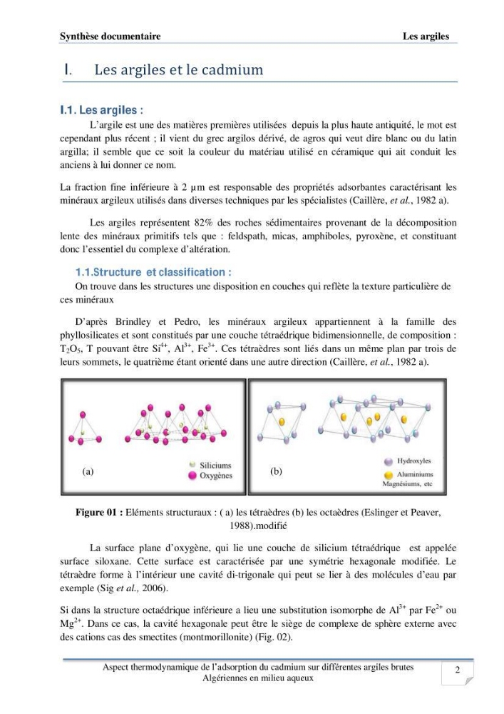 Aspect thermodynamique de l\'adsorption du cadmium sur différentes argiles brutes Algériennes en milieu aqueux