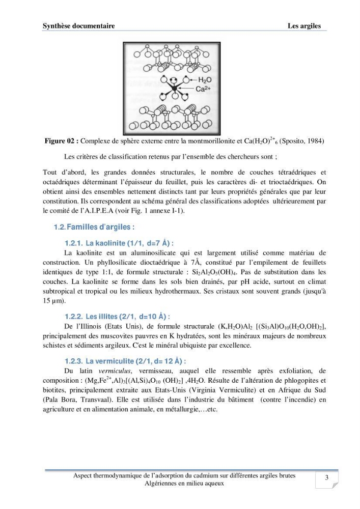 Aspect thermodynamique de l\'adsorption du cadmium sur différentes argiles brutes Algériennes en milieu aqueux