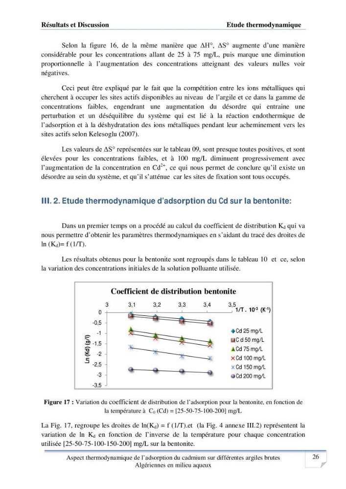 Aspect thermodynamique de l\'adsorption du cadmium sur différentes argiles brutes Algériennes en milieu aqueux