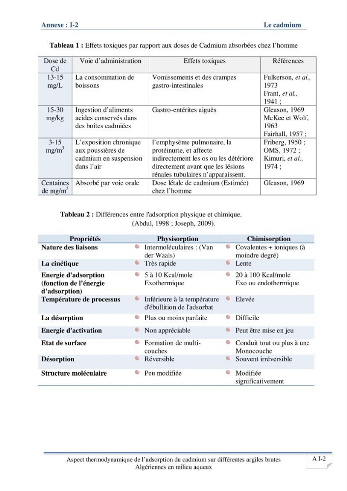 Aspect thermodynamique de l\'adsorption du cadmium sur différentes argiles brutes Algériennes en milieu aqueux