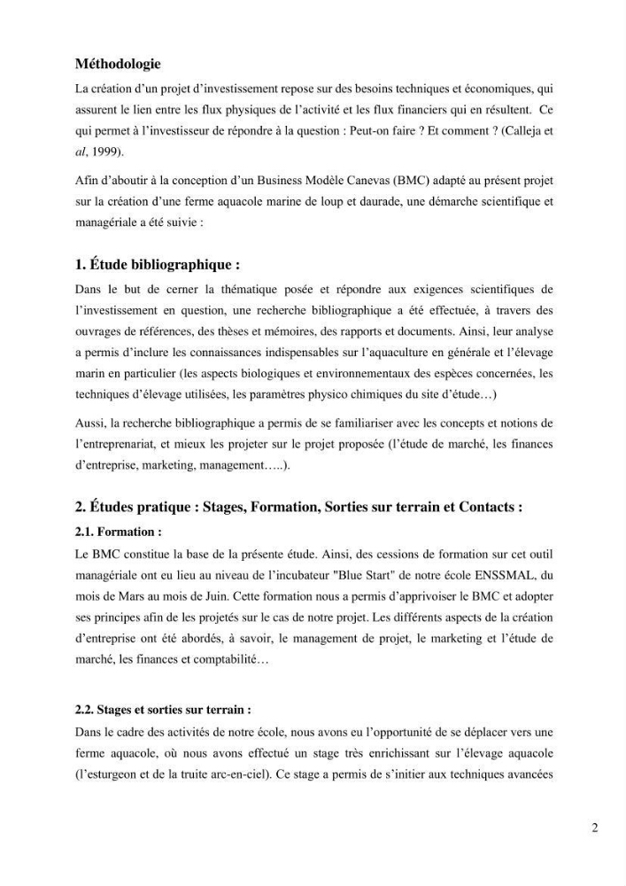 Projet de création d\'une ferme aquacole marine de Dicentrarchus labrax Loup et Daurade Sparus aurata