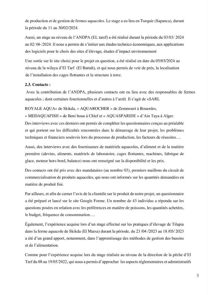 Projet de création d\'une ferme aquacole marine de Dicentrarchus labrax Loup et Daurade Sparus aurata
