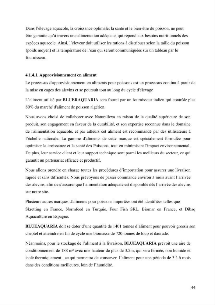 Projet de création d\'une ferme aquacole marine de Dicentrarchus labrax Loup et Daurade Sparus aurata