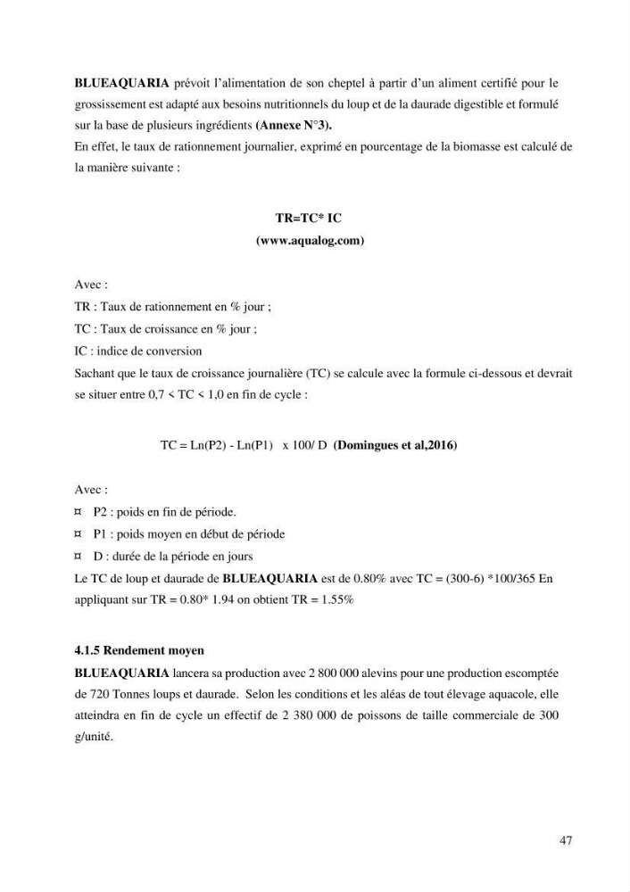 Projet de création d\'une ferme aquacole marine de Dicentrarchus labrax Loup et Daurade Sparus aurata