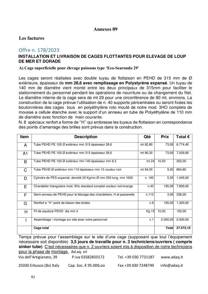 Projet de création d\'une ferme aquacole marine de Dicentrarchus labrax Loup et Daurade Sparus aurata