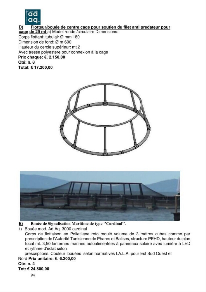 Projet de création d\'une ferme aquacole marine de Dicentrarchus labrax Loup et Daurade Sparus aurata
