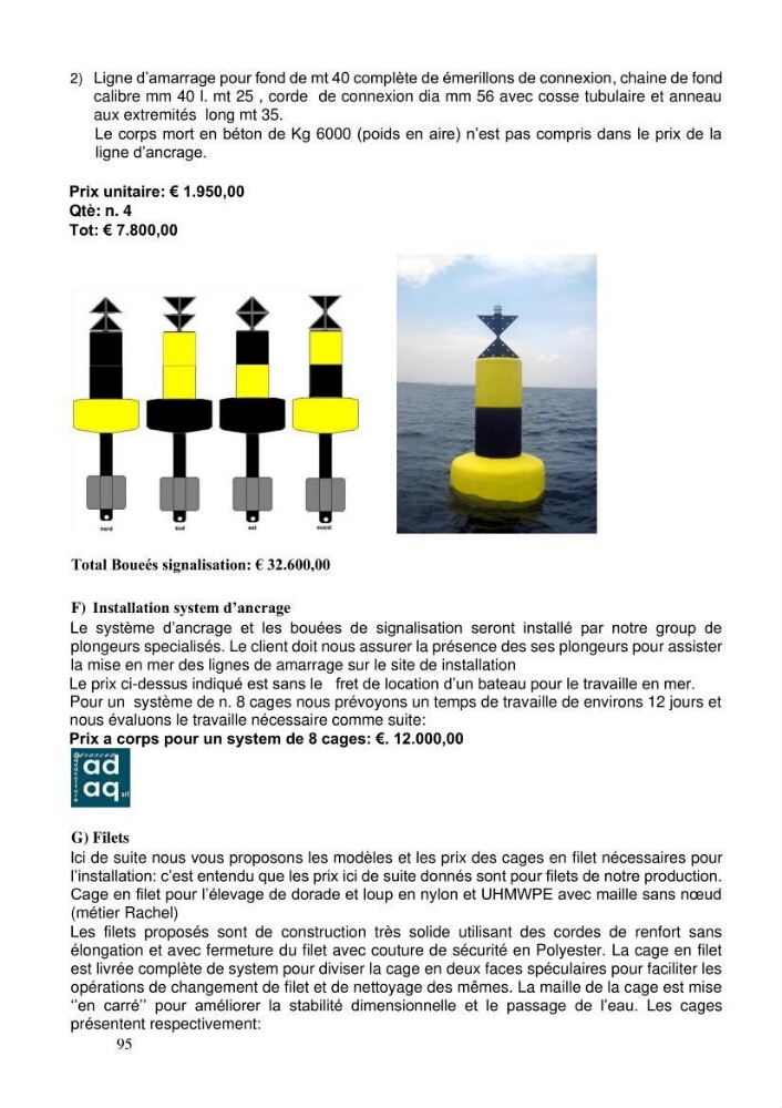 Projet de création d\'une ferme aquacole marine de Dicentrarchus labrax Loup et Daurade Sparus aurata