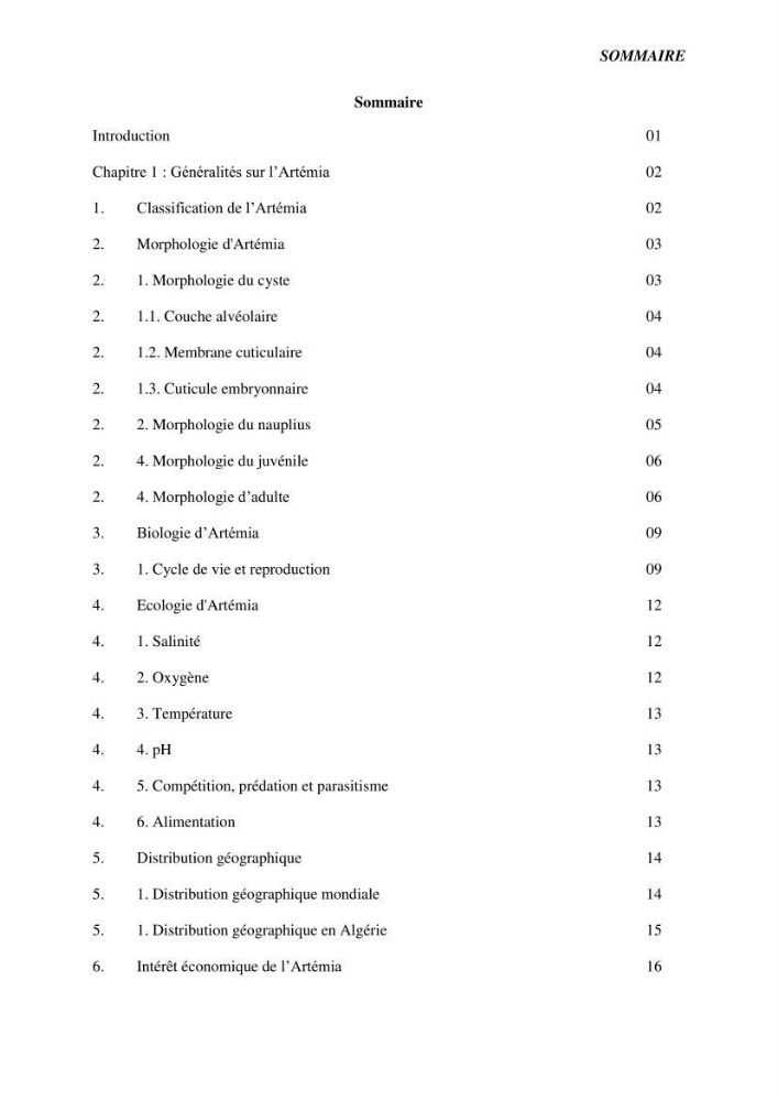 Etude de la croissance d\'Artémia dans differente conditions d\'aliments