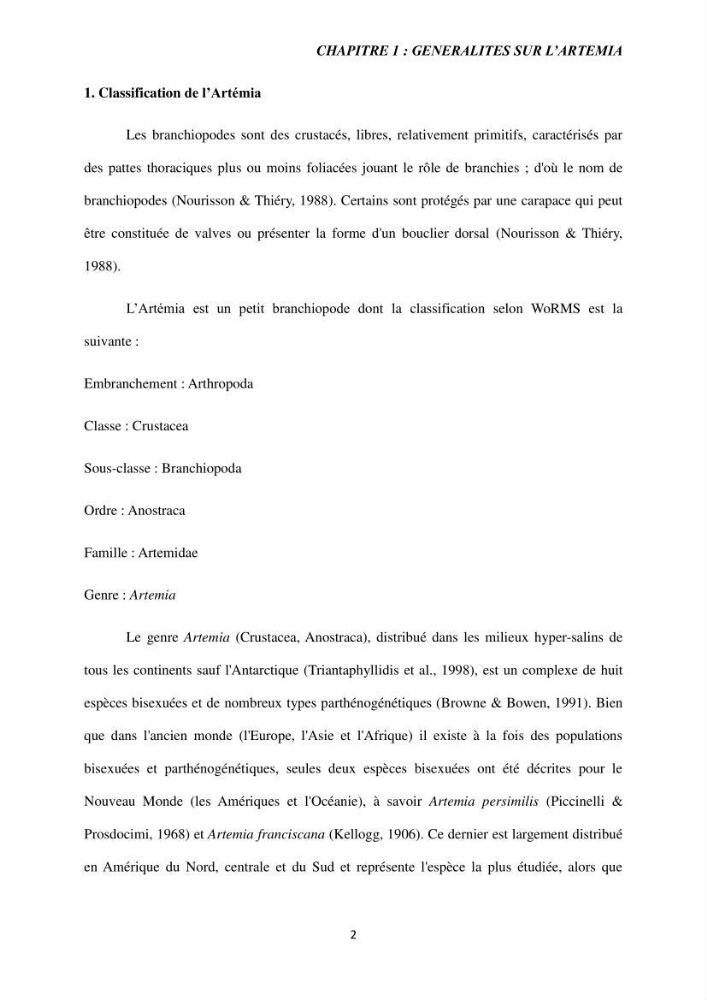 Etude de la croissance d\'Artémia dans differente conditions d\'aliments