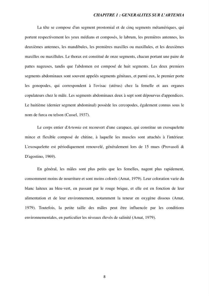 Etude de la croissance d\'Artémia dans differente conditions d\'aliments