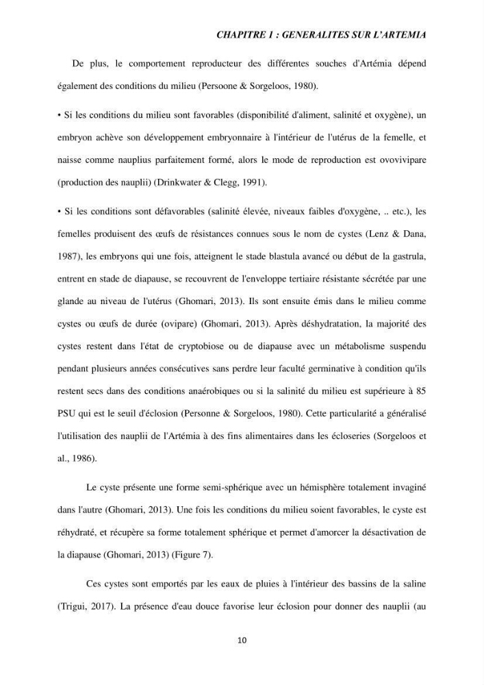 Etude de la croissance d\'Artémia dans differente conditions d\'aliments