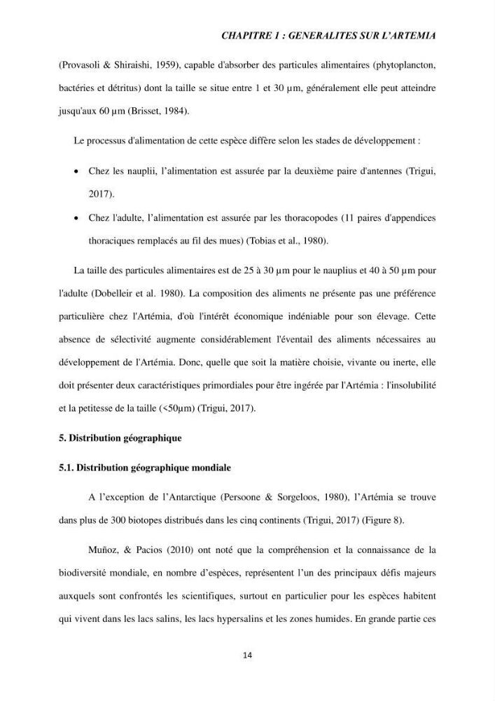 Etude de la croissance d\'Artémia dans differente conditions d\'aliments