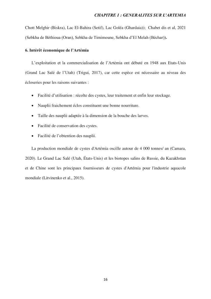 Etude de la croissance d\'Artémia dans differente conditions d\'aliments